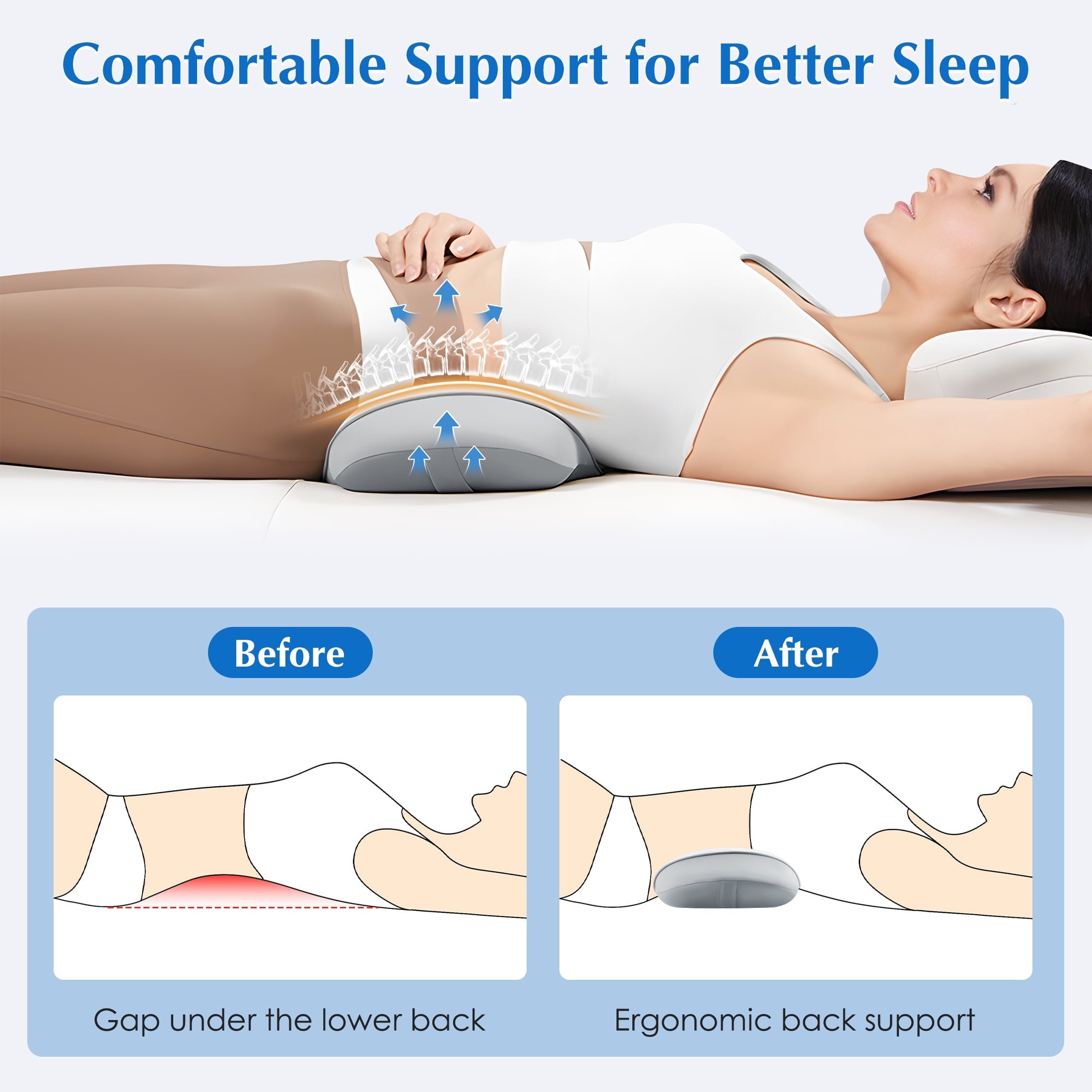 Lumbar Support Pillow for Bed Memory Foam Lower Back Pain Relief, Adjustable Waist Pillow for Sleeping & Side Sleeper...