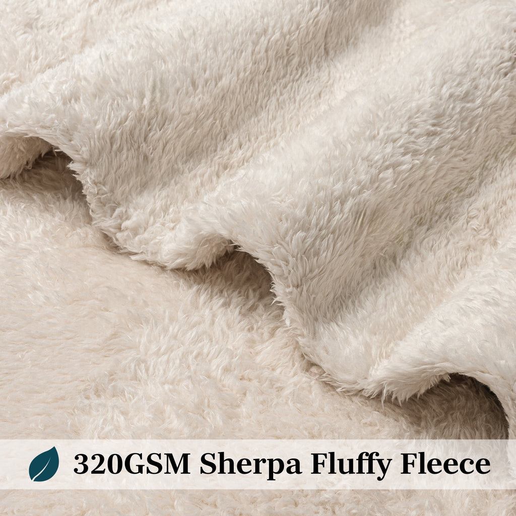 Sherpa Throw Blanket For Couch Sofa, Cream Beige Fluffy Warm Plush Blanket for Bed, Cozy Super Soft Lightweight Throw...
