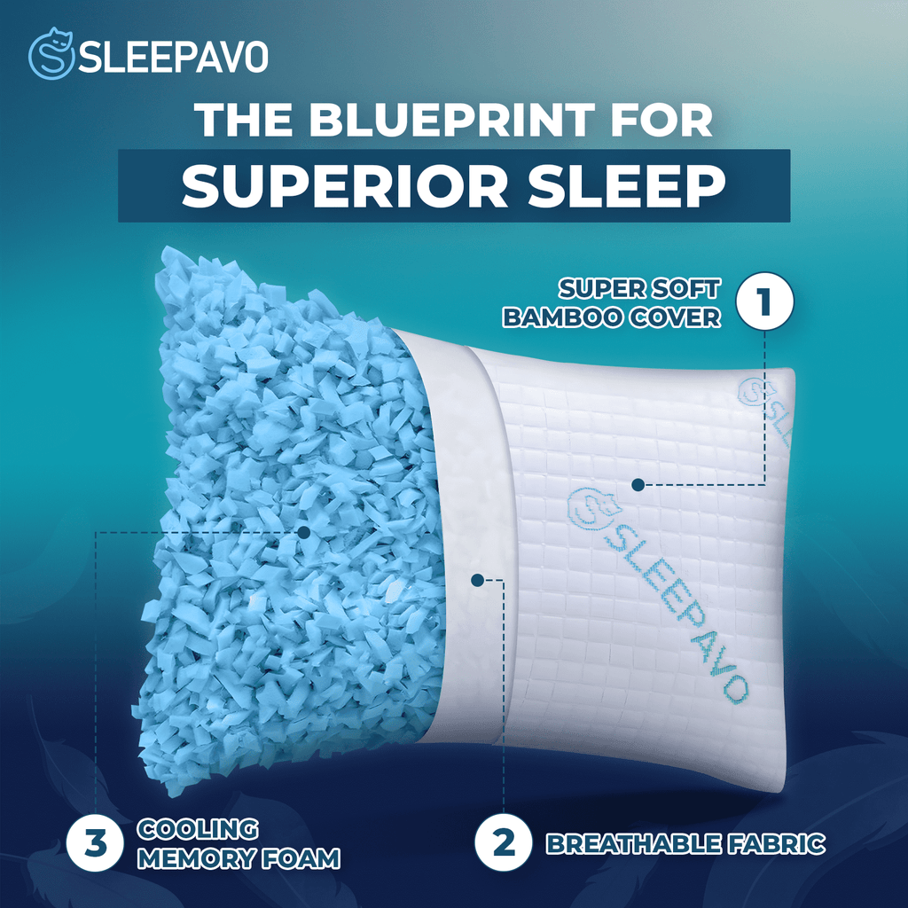 Adjustable Shredded Memory Foam Pillows Queen Size Set of 2 - Extra Soft Cooling Bamboo Bed Pillows for Sleeping - Ba...