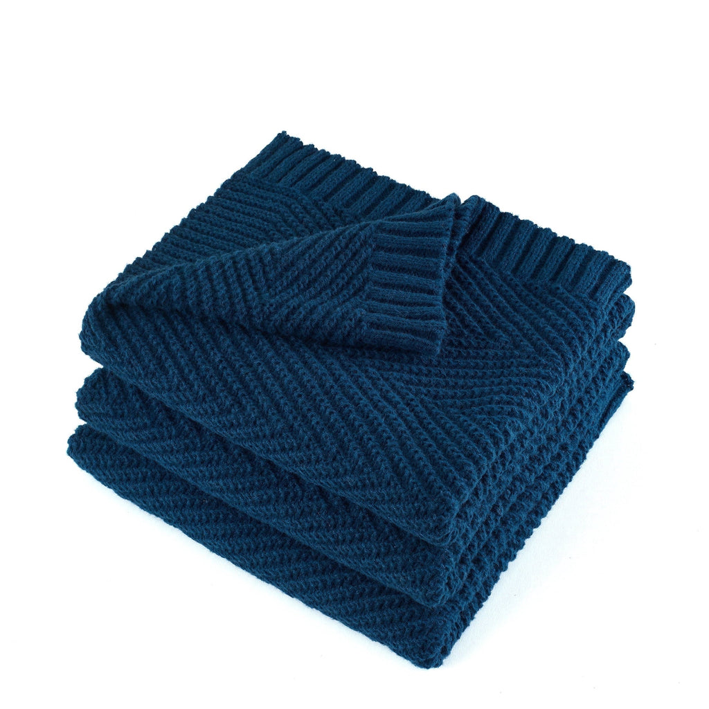 Soft Knitted Throw Blanket 50" x 60" Navy Blue, Boho Chevron Farmhouse Throw for Bed Couch