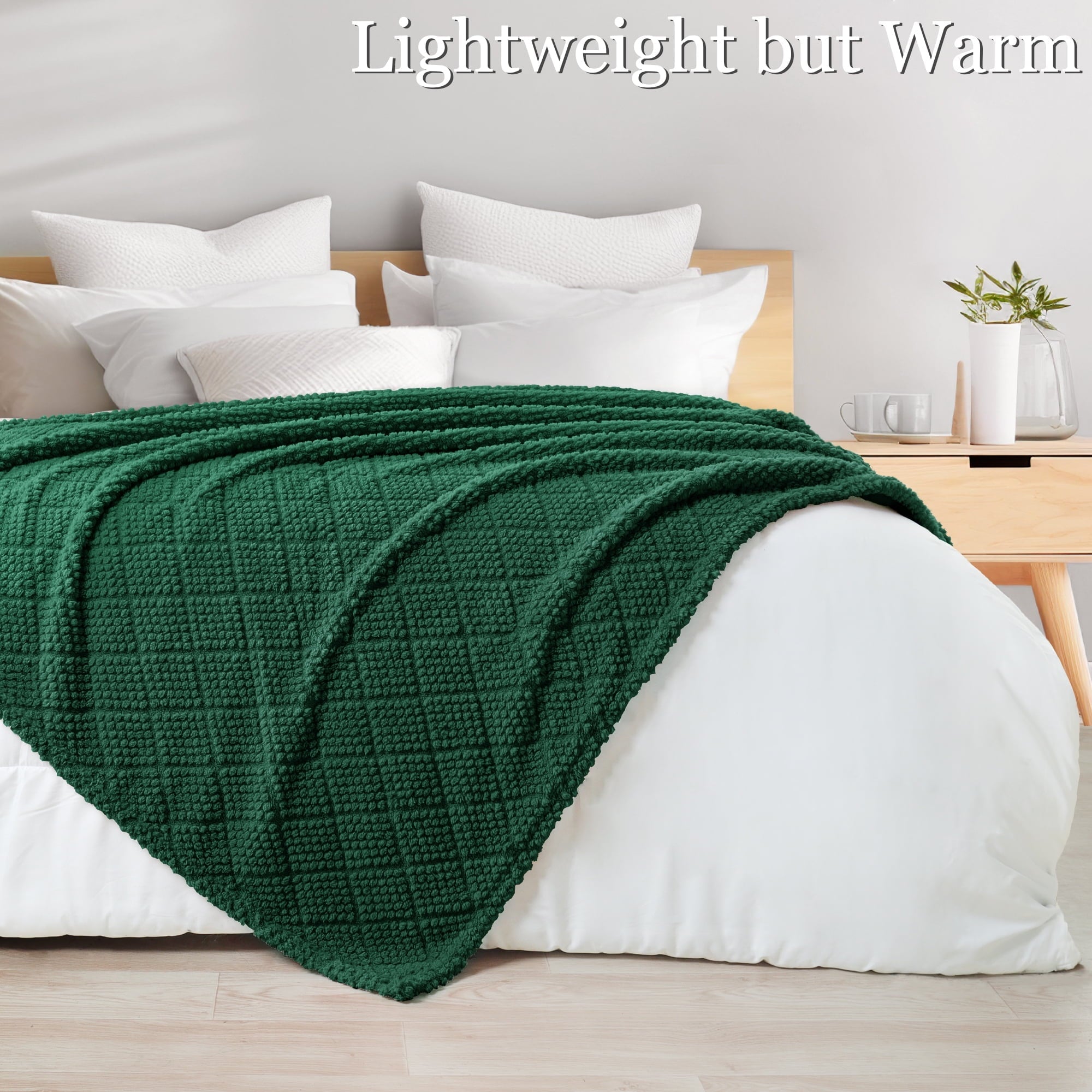 Fuzzy Fleece Throw Blanket for Couch, Bed, Soft Fluffy Jacquard Waffle Blankets for All Season, Lightweight and Warm,...