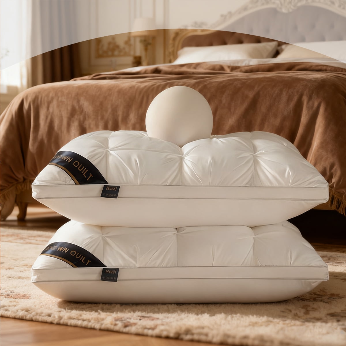 2-Pack 3-Line Grid Bed Pillow (20.1" x 13.97") - Soft, Breathable and Hypoallergenic
