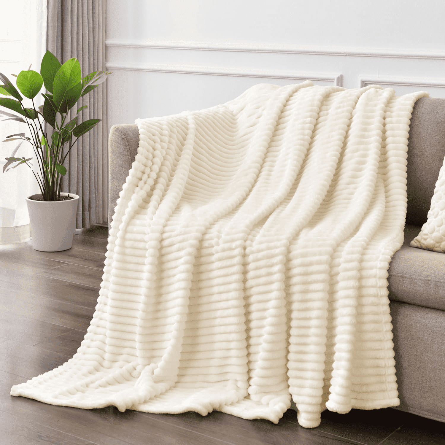 Throw Size Blanket, Extra Soft Lightweight Bed Blanket with Strip , Plush Fuzzy Cozy Throws for Couch, Bed, Sofa Cozy...