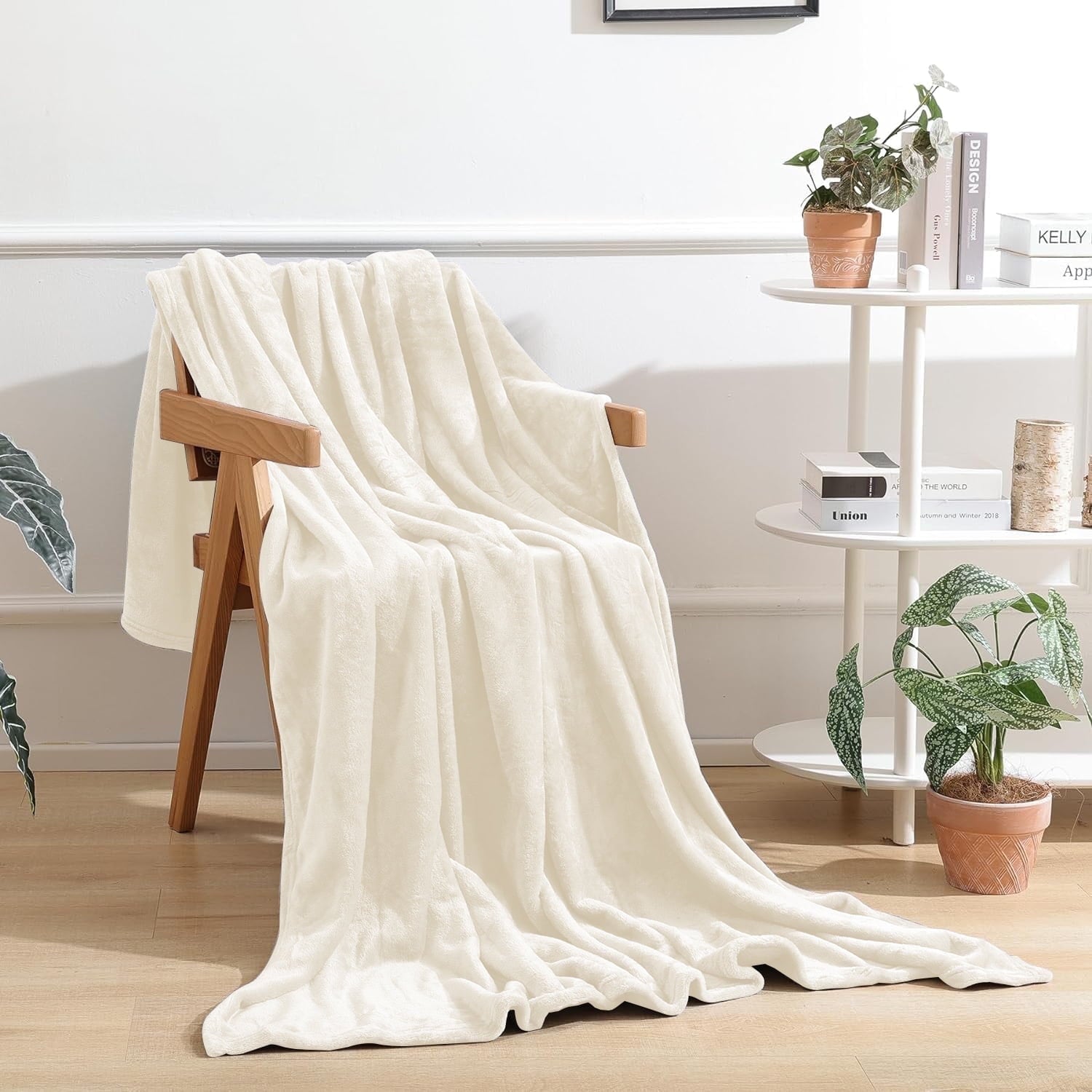 Throw Blanket for Couch, Ultra Soft Cream White Throws for Travel Camping Sofa Bed, Lightweight Cozy Bed Blanket for ...